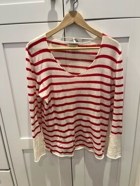 Part Two Striped V-Neck Long Sleeve Top - Red/White size S